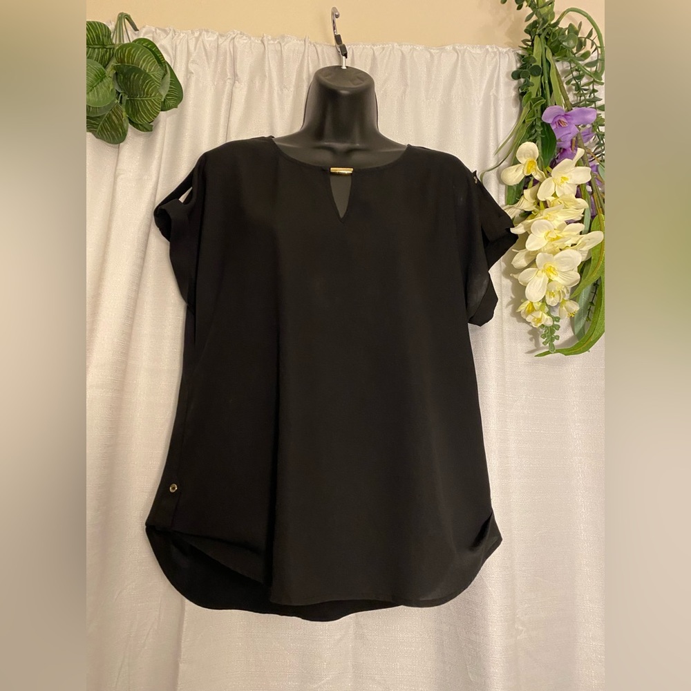 Calvin Klein Business Casual Short Sleeved Black Blouse
